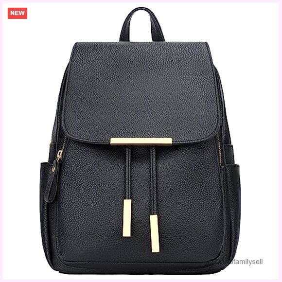 Faux Leather Daypack Backpack with 7 Pockets, Adjustable Straps, Travel Purse